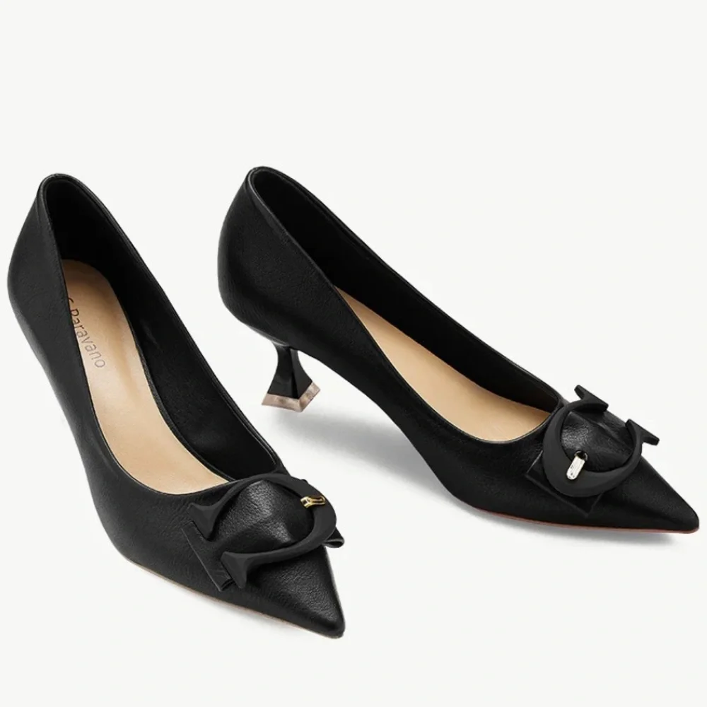 C Paravano Shoes Women C Buckled Pumps Black Slip On Heels Size 36 fit 5.5US - Picture 6 of 11